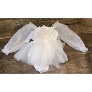 ODASDO Bodysuit Tutu Dress Long Sleeve White Birthday Costume Dance 18-24 Month